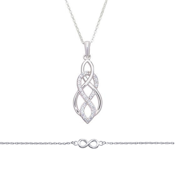 Sterling Silver C/Z Celtic Style Inifinity Necklace and Infinity Bracelet Set