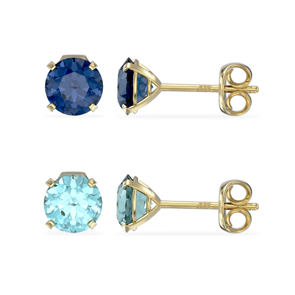 9ct Yellow Gold C/Z Blue Sapphire 5mm Stud Earrings and Aquamarine Stud Earrings Set Two Pairs Set