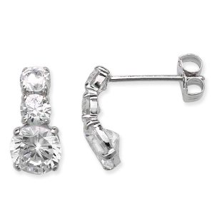 9ct White Gold Trilogy Cubic Zirconia Drop Stud Earrings