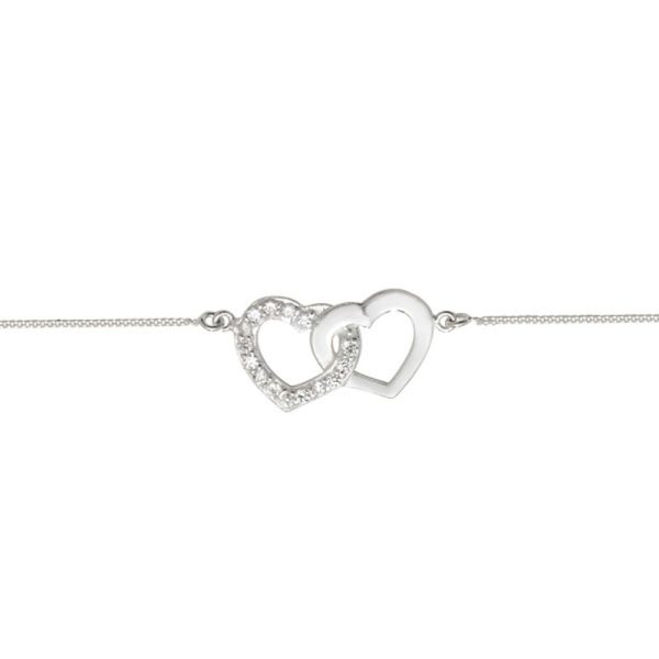 Sterling Silver Cubic Zirconia Interlinked Heart Bracelet