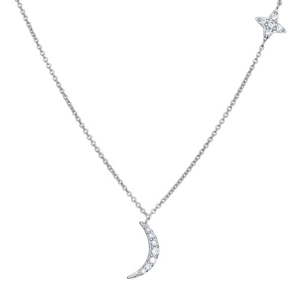 Sterling Silver Cubic Zirconia Moon Star Necklace